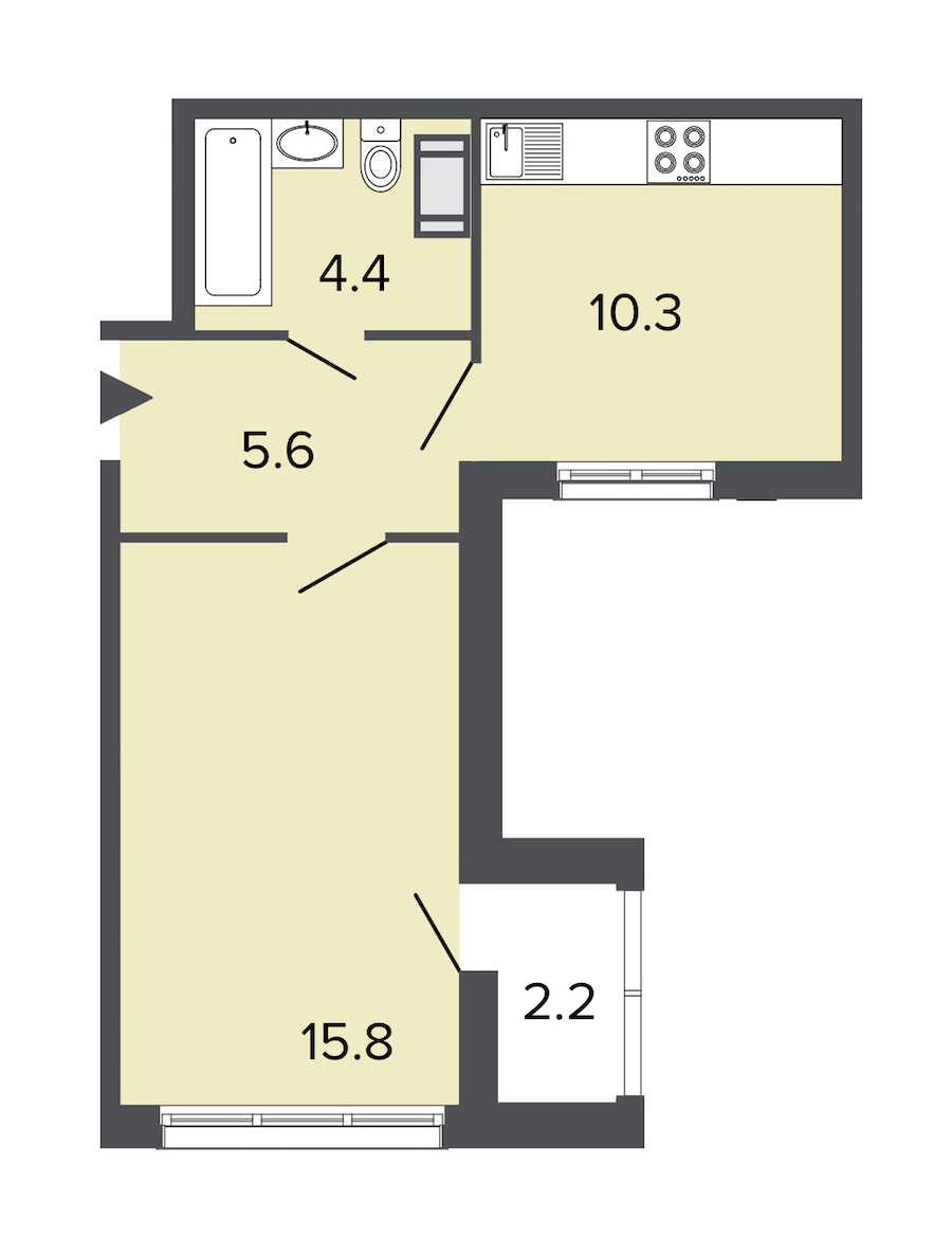 Однокомнатная квартира в : площадь 36.1 м2 , этаж: 4 – купить в Санкт-Петербурге